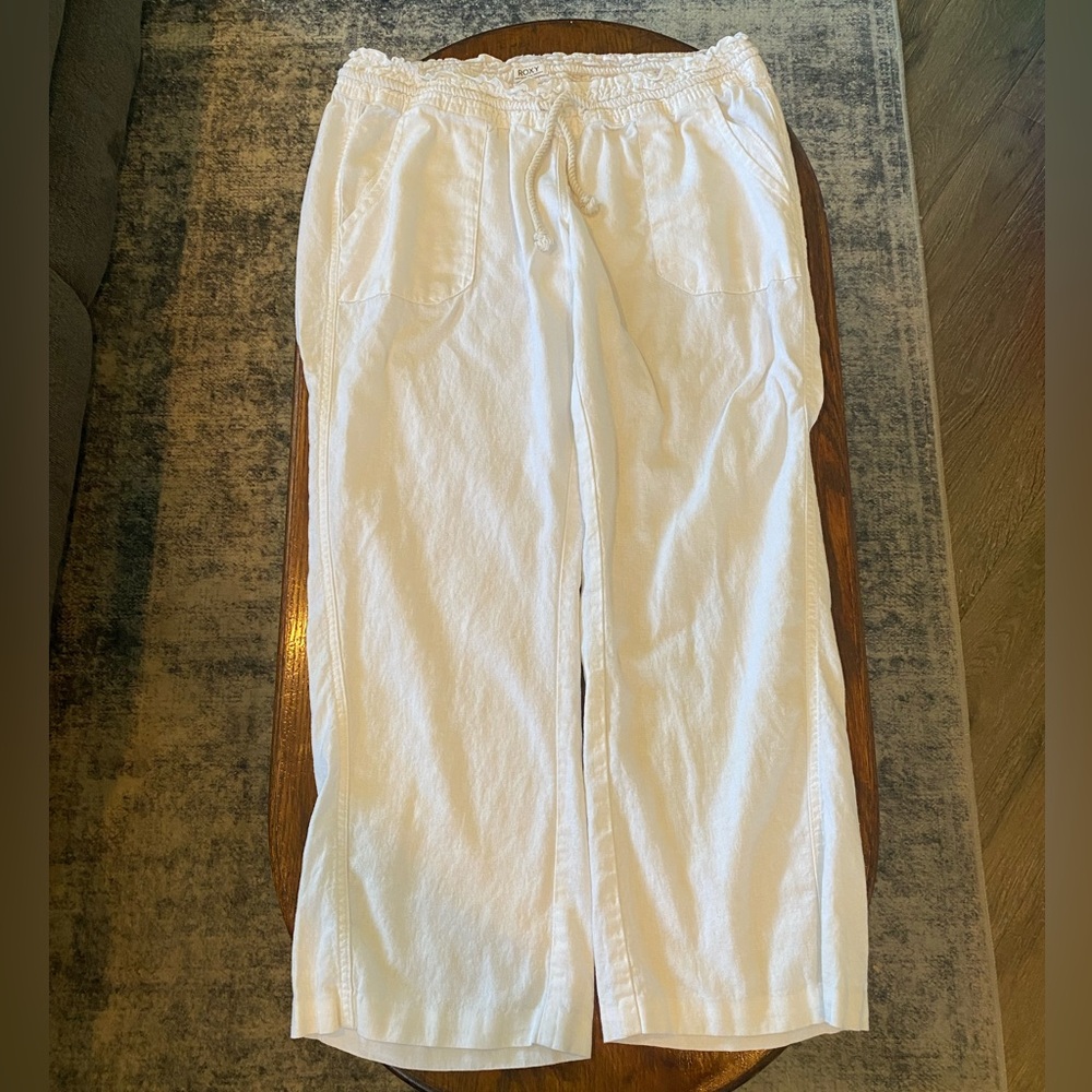 Roxy White Linen Drawstring Pants